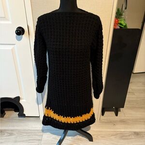 Black Hand Crochet Black and Gold Sweater Dress